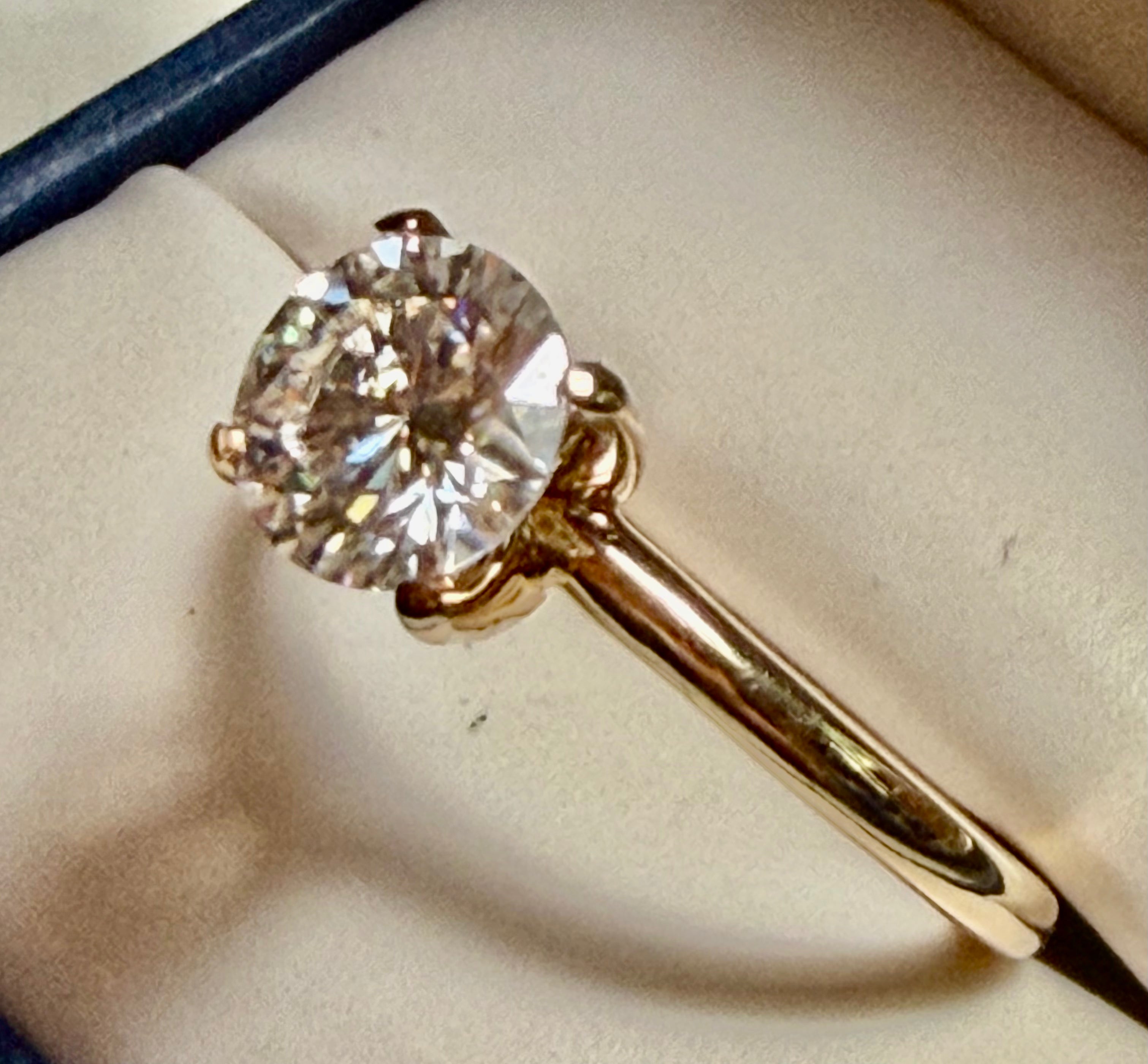 Flawless D Color 1.2 carat Lab Grown Diamond Ring. 14K Yellow Gold. Size 6.75