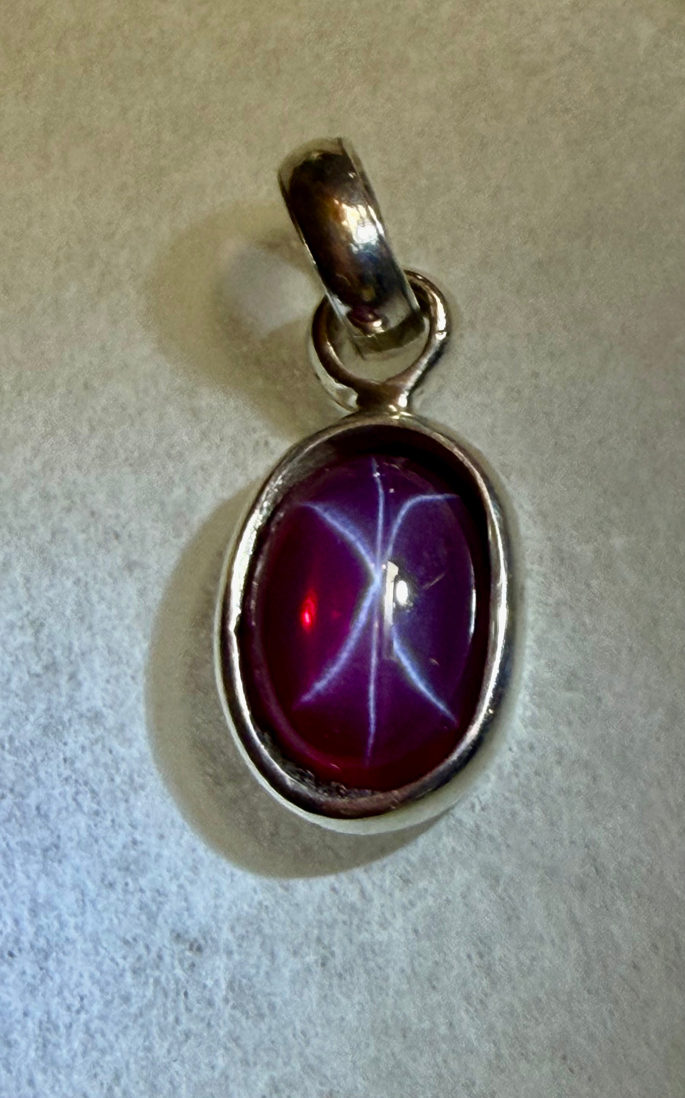 8.50 carat Six Star Ruby Pendant. Sterling Silver