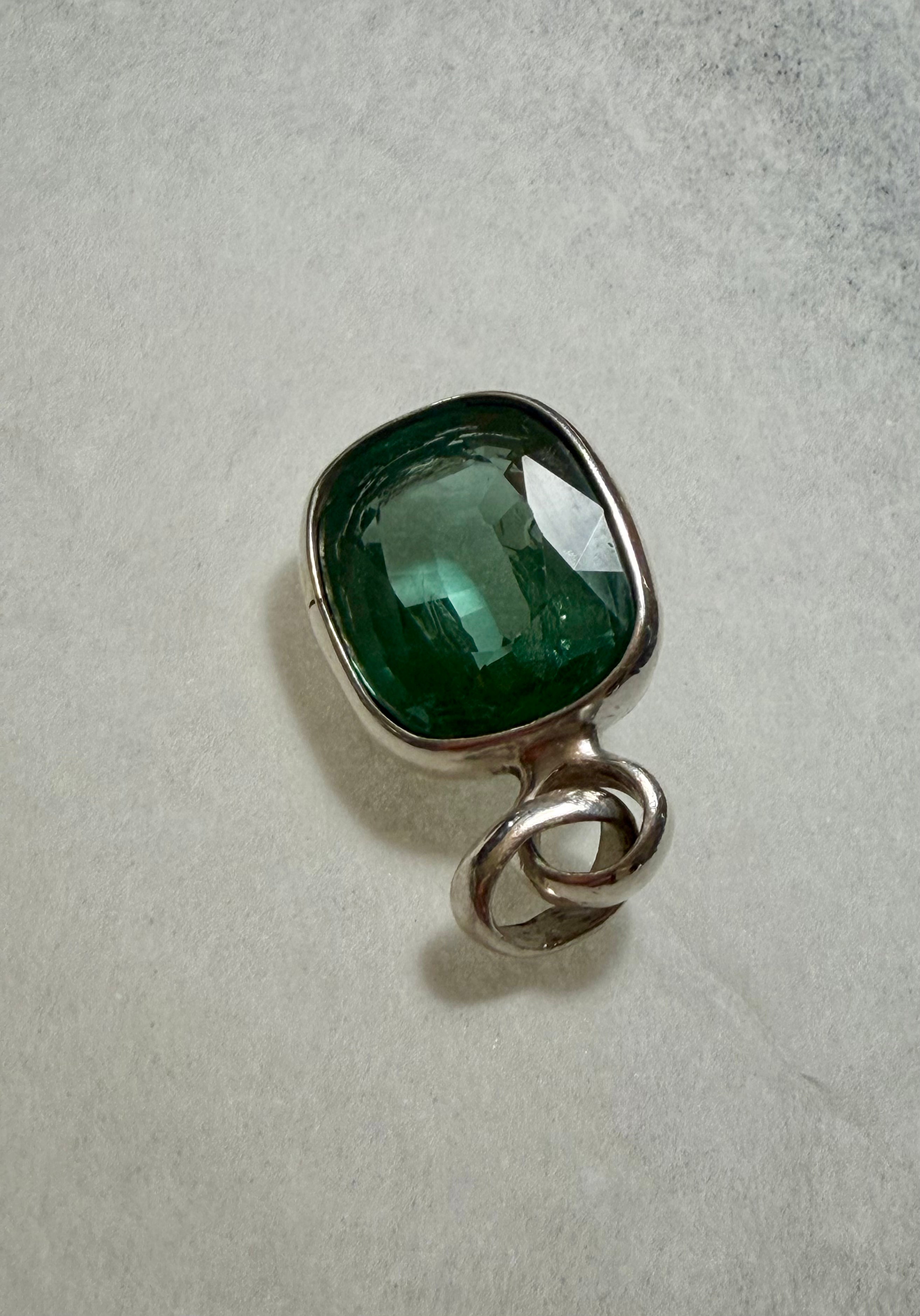 Large 39.50 carat Natural Blue Green Tourmaline Pendant. Sterling Silver.