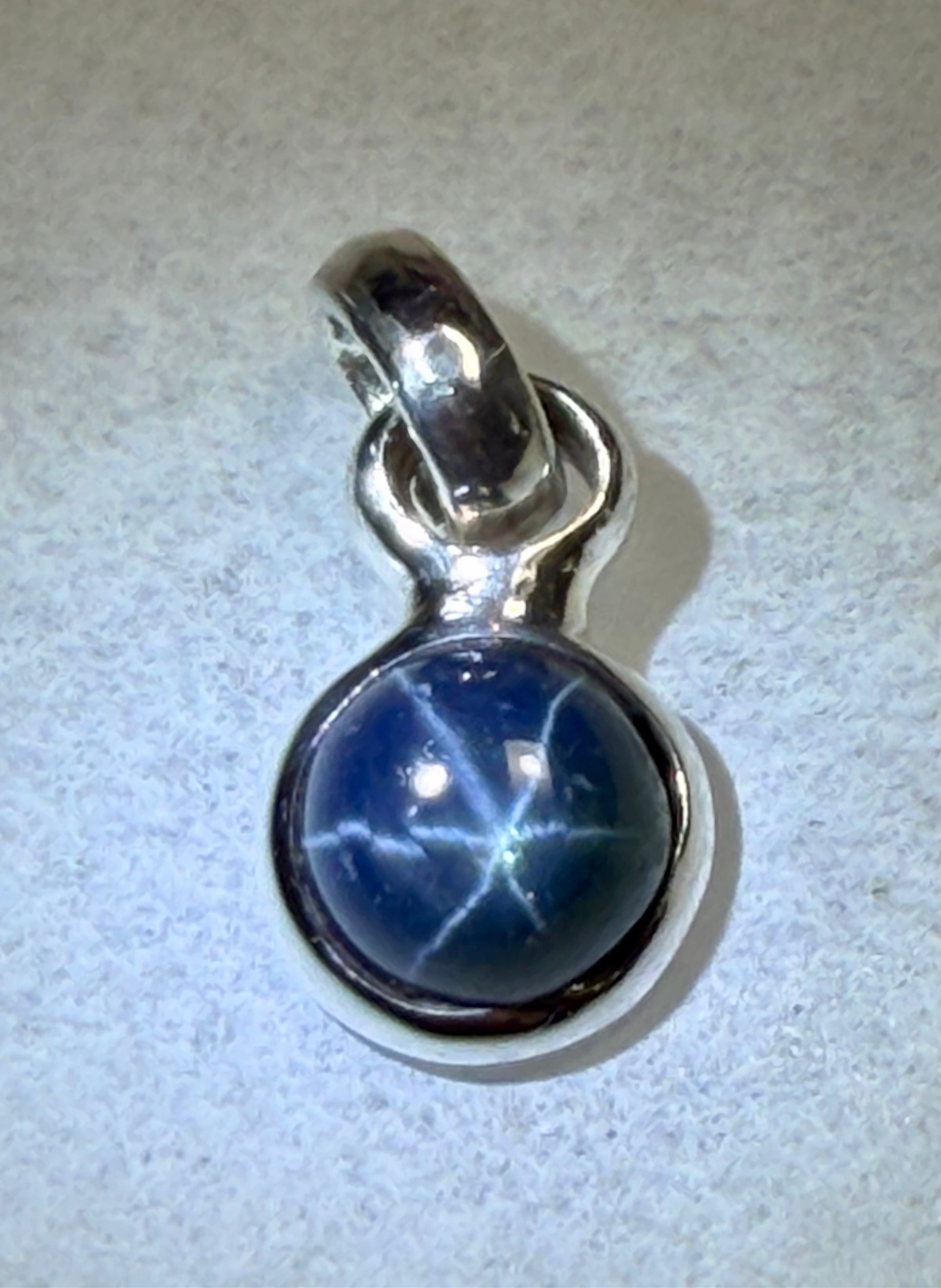 Phenomenal 3.00 Carat Six Star Blue Sapphire Cabochon Pendant. Sterling Silver.