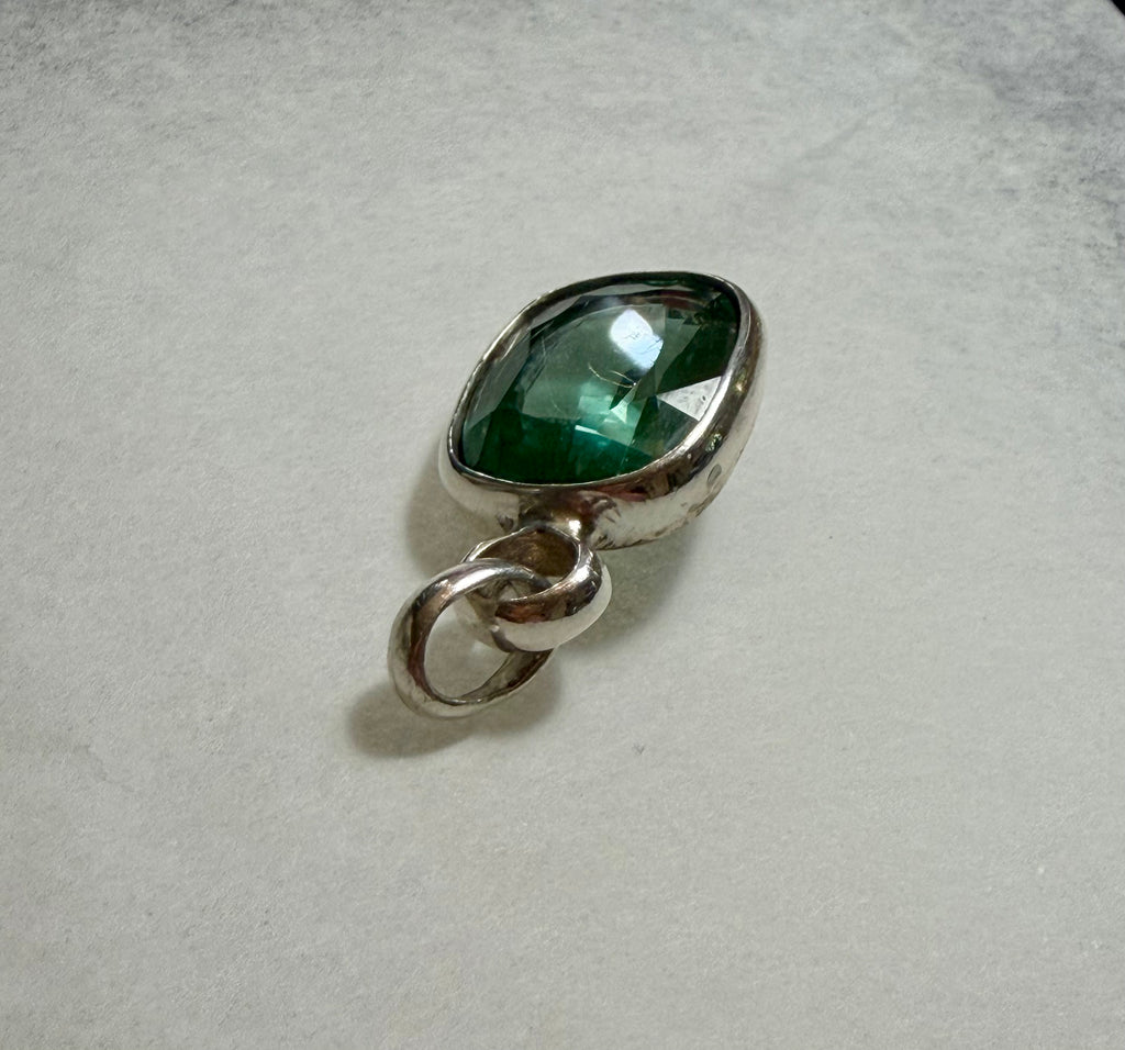 Large 39.50 carat Natural Blue Green Tourmaline Pendant. Sterling Silver.