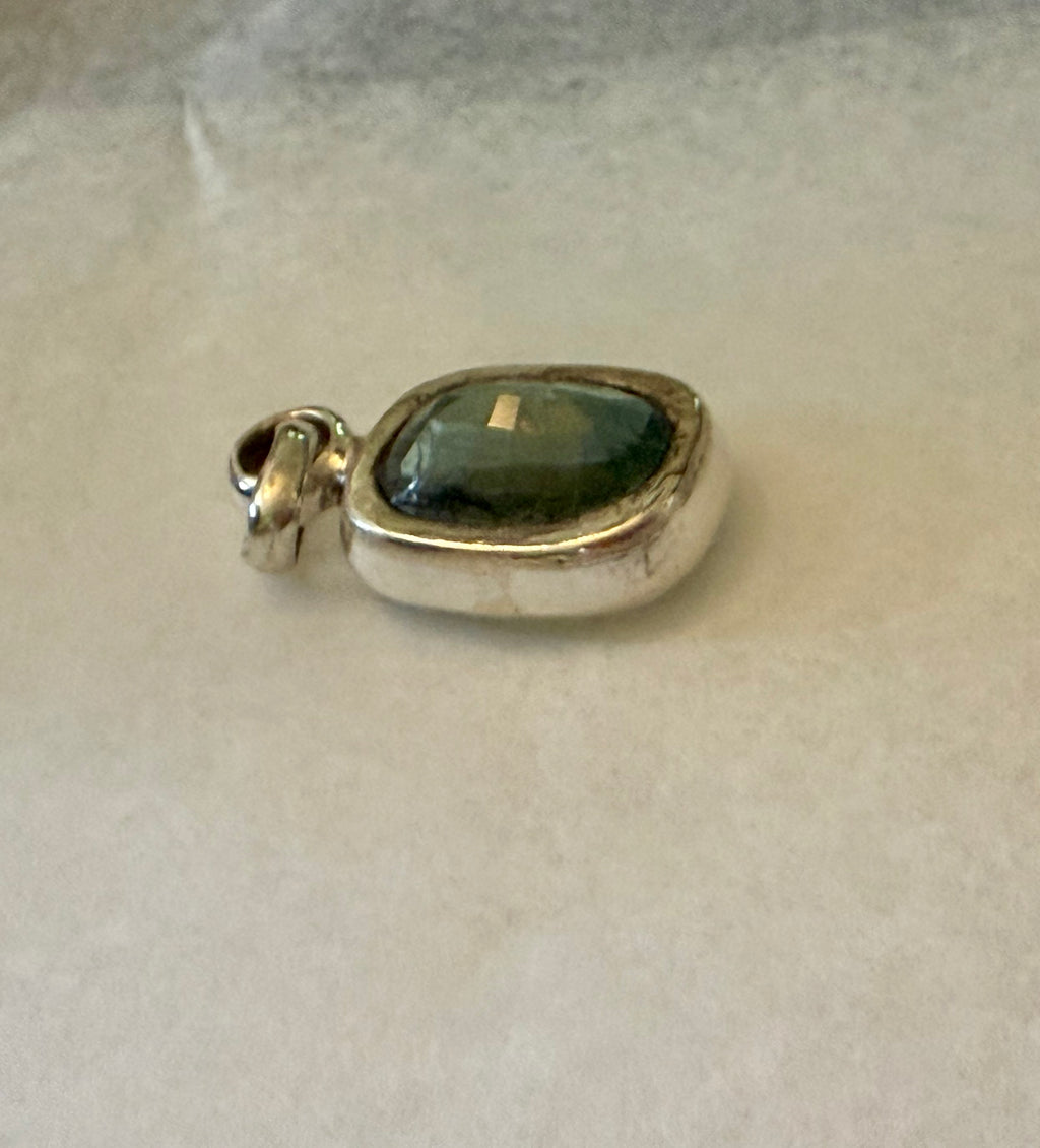 Large 39.50 carat Natural Blue Green Tourmaline Pendant. Sterling Silver.