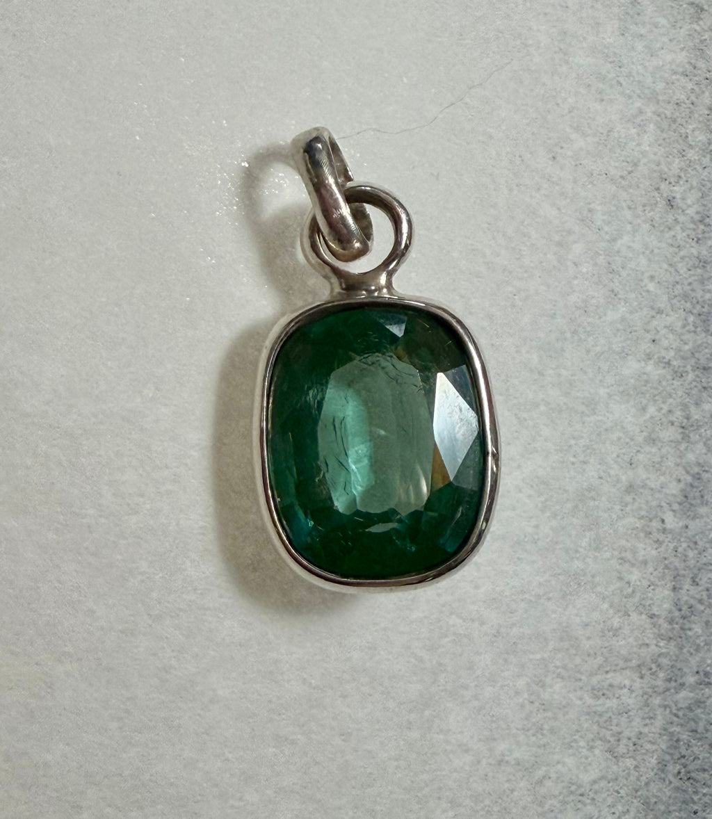 Large 39.50 carat Natural Blue Green Tourmaline Pendant. Sterling Silver.
