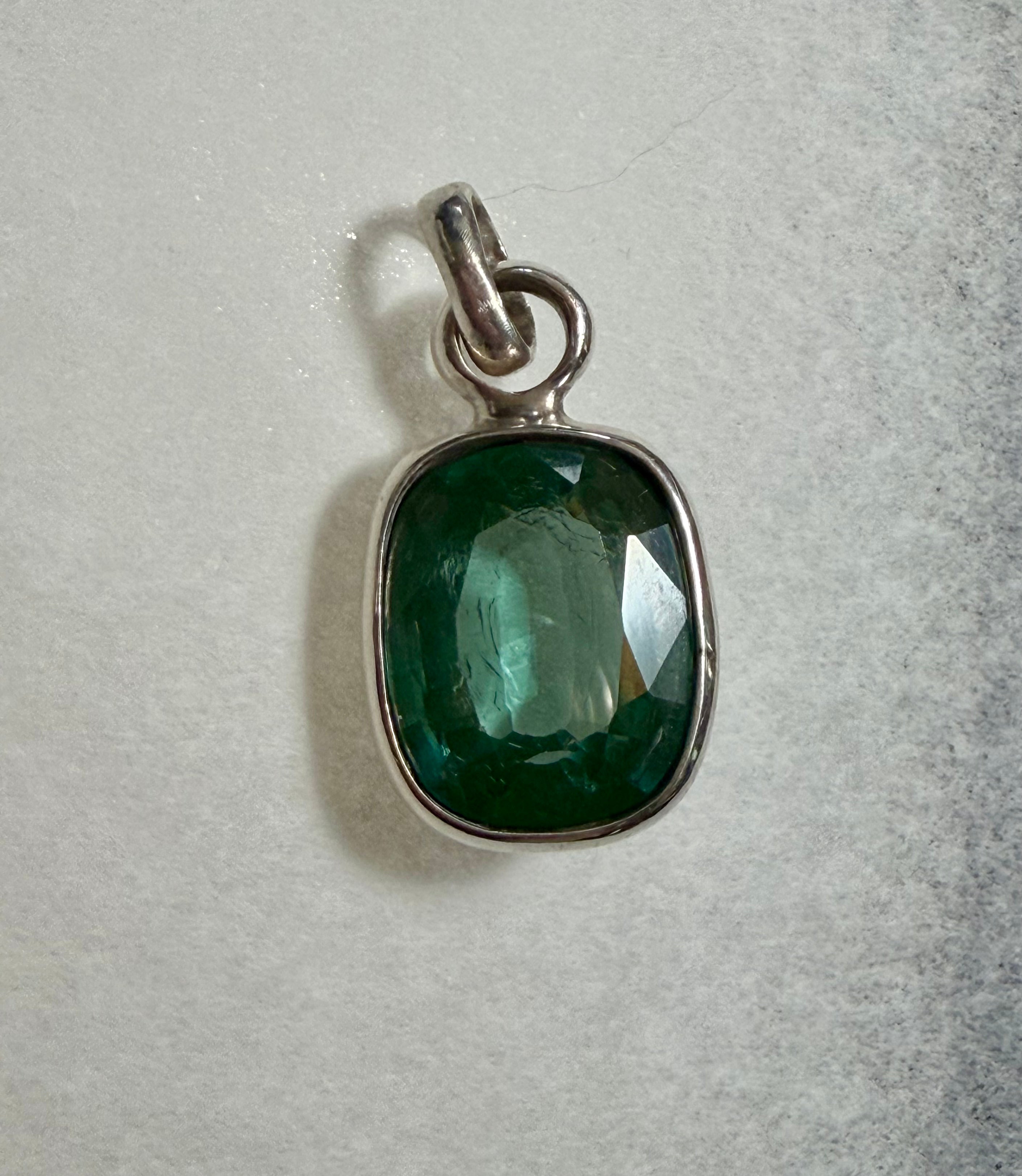 Large 39.50 carat Natural Blue Green Tourmaline Pendant. Sterling Silver.