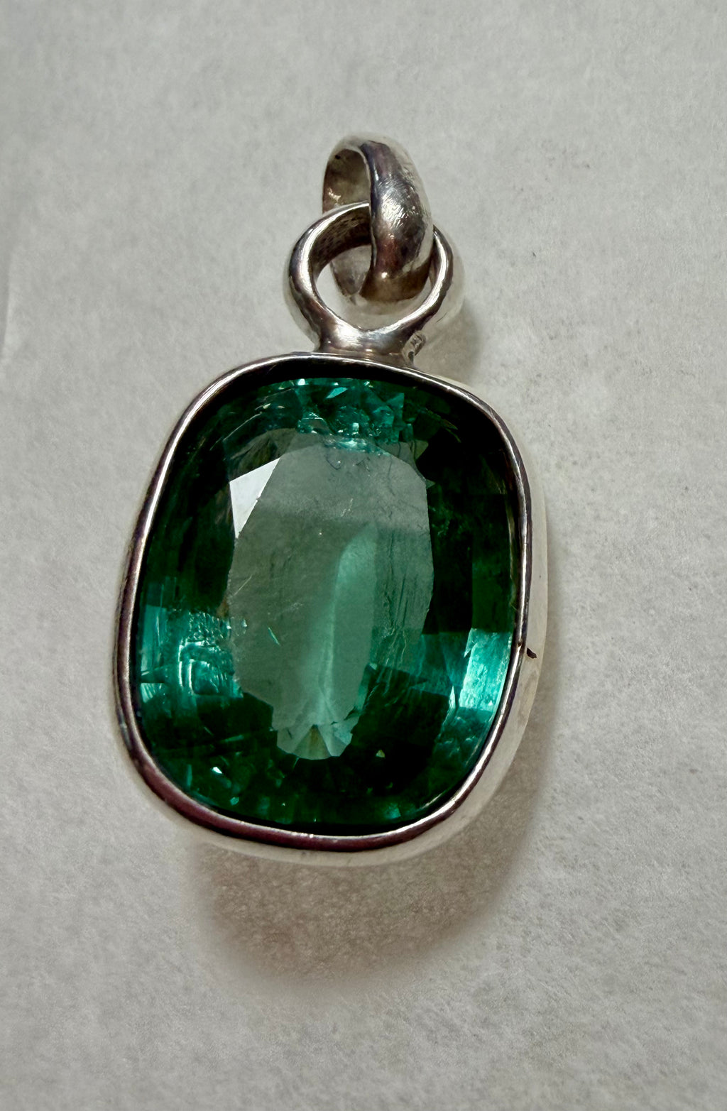 Large 39.50 carat Natural Blue Green Tourmaline Pendant. Sterling Silver.