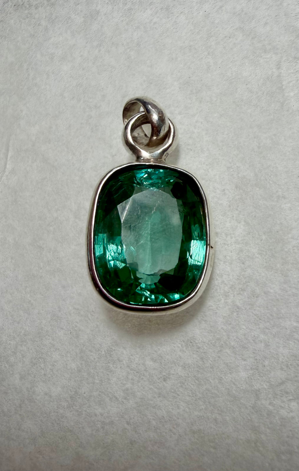 Large 39.50 carat Natural Blue Green Tourmaline Pendant. Sterling Silver.