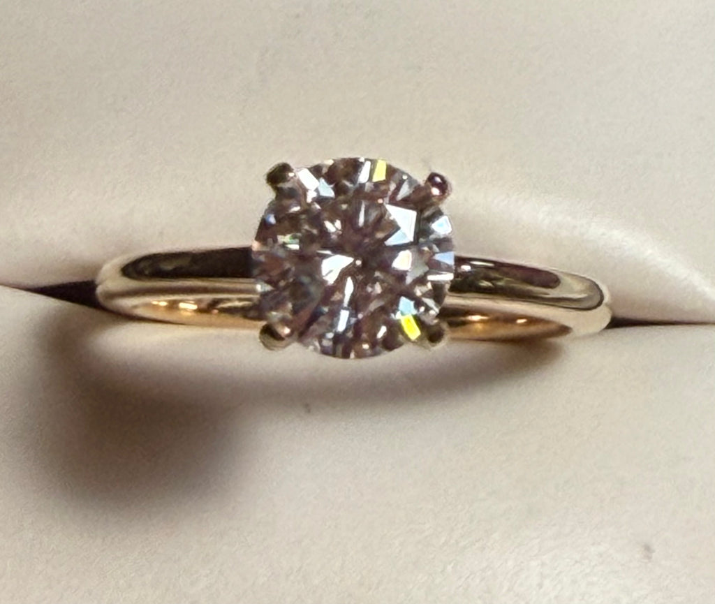 Flawless D Color 1.2 carat Lab Grown Diamond Ring. 14K Yellow Gold. Size 6.75
