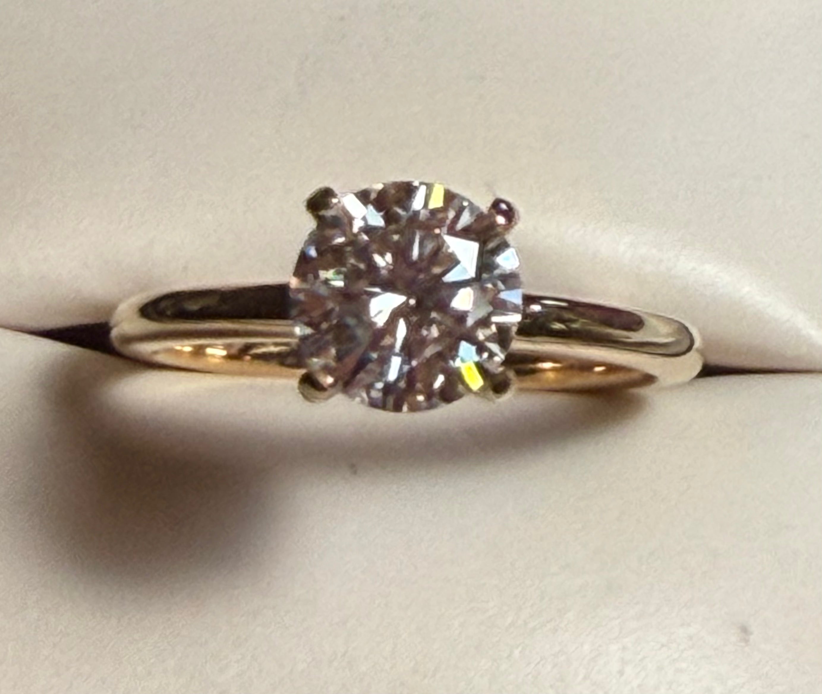 Flawless D Color 1.2 carat Lab Grown Diamond Ring. 14K Yellow Gold. Size 6.75