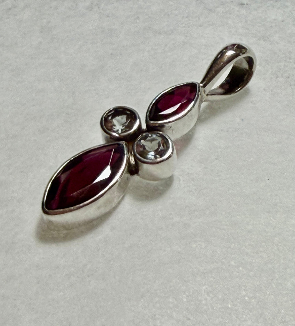 Superb Garnet and Topaz Gemstone Pendant. Sterling Silver.