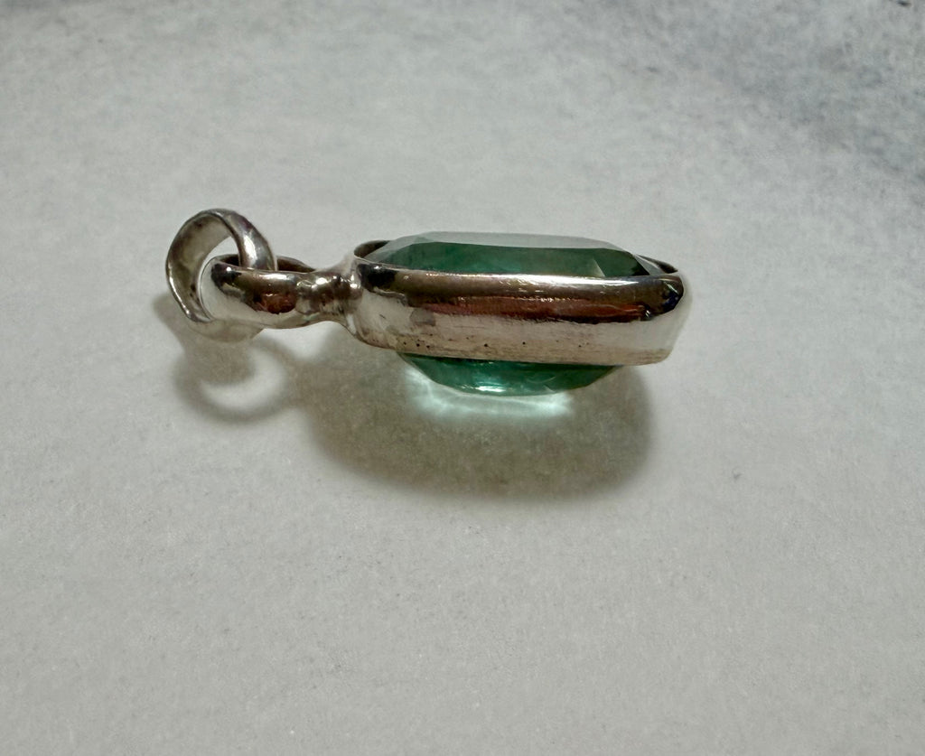 Large 39.50 carat Natural Blue Green Tourmaline Pendant. Sterling Silver.