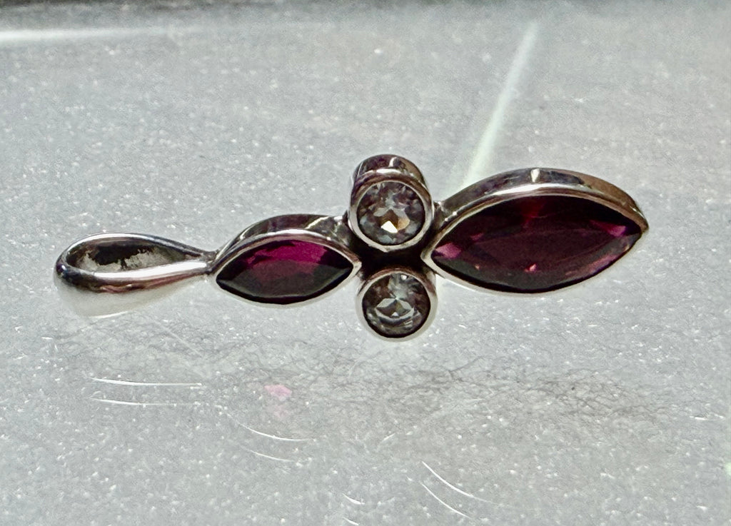 Superb Garnet and Topaz Gemstone Pendant. Sterling Silver.