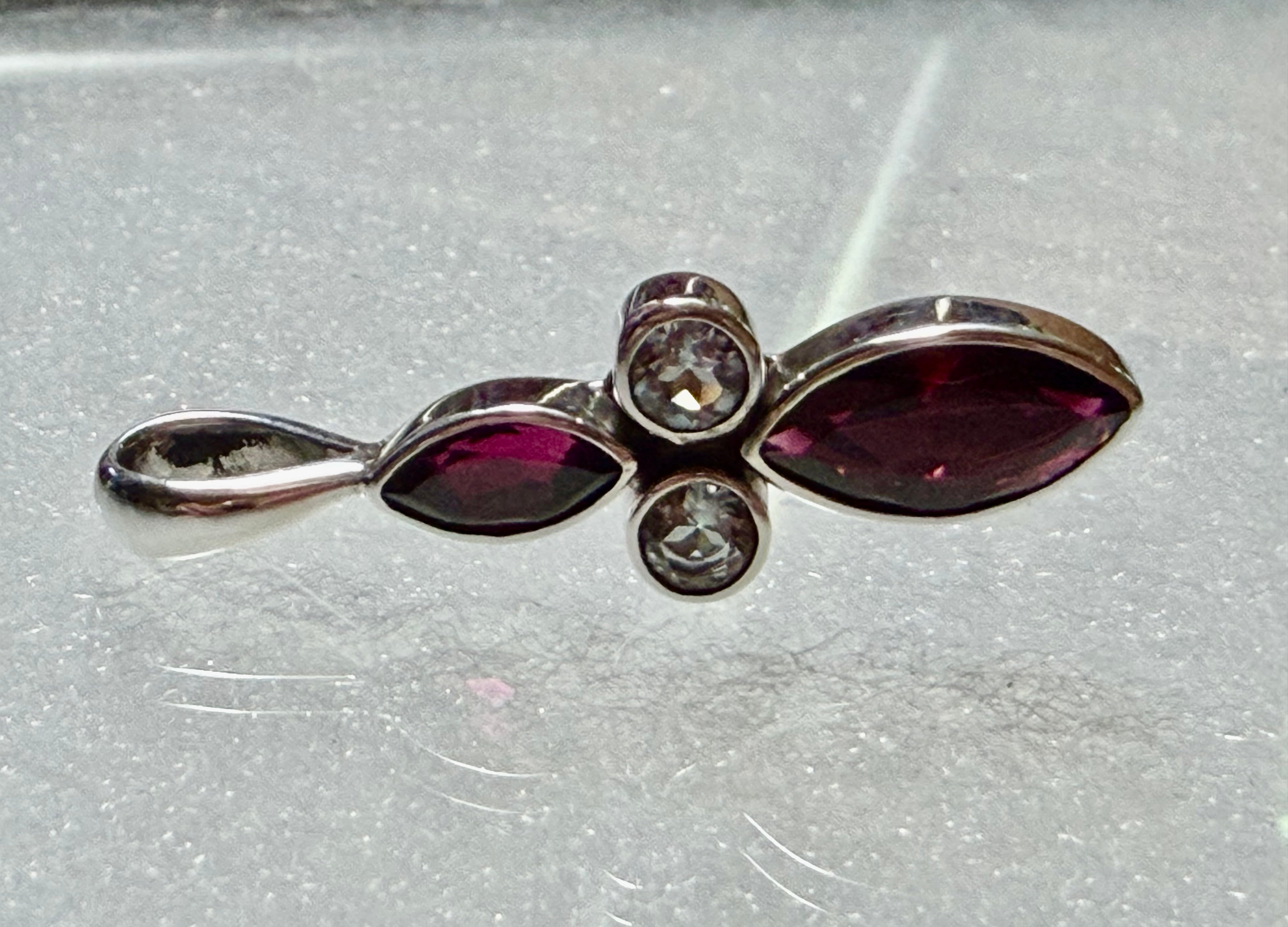 Superb Garnet and Topaz Gemstone Pendant. Sterling Silver.