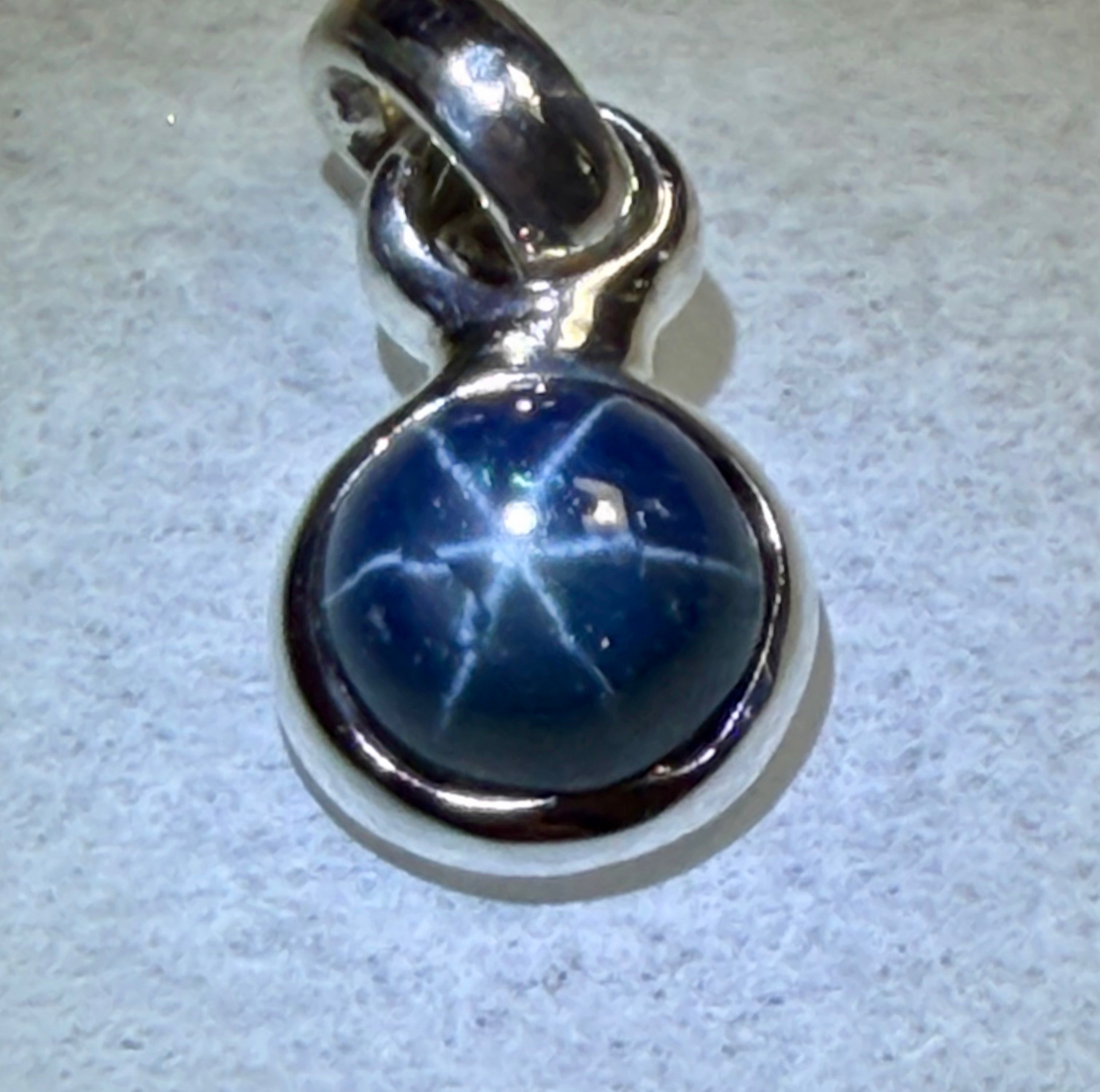 Phenomenal 3.00 Carat Six Star Blue Sapphire Cabochon Pendant. Sterling Silver.