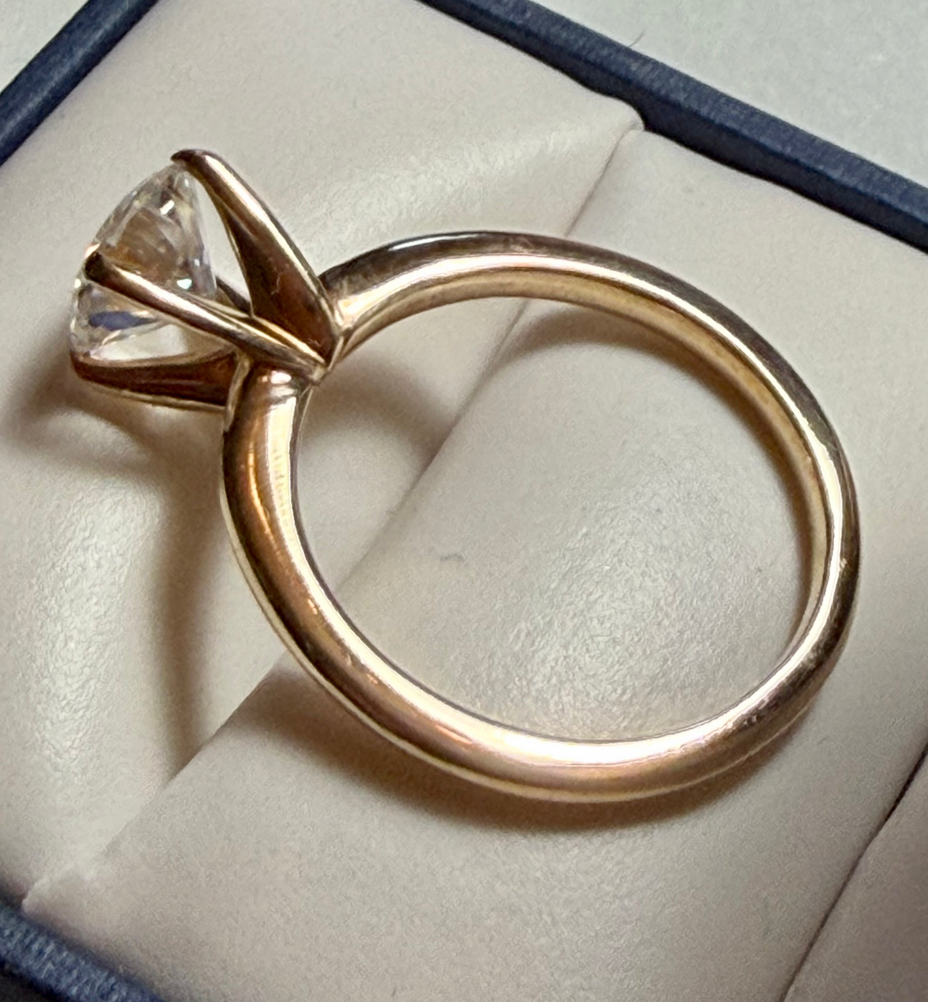 Flawless D Color 1.2 carat Lab Grown Diamond Ring. 14K Yellow Gold. Size 6.75