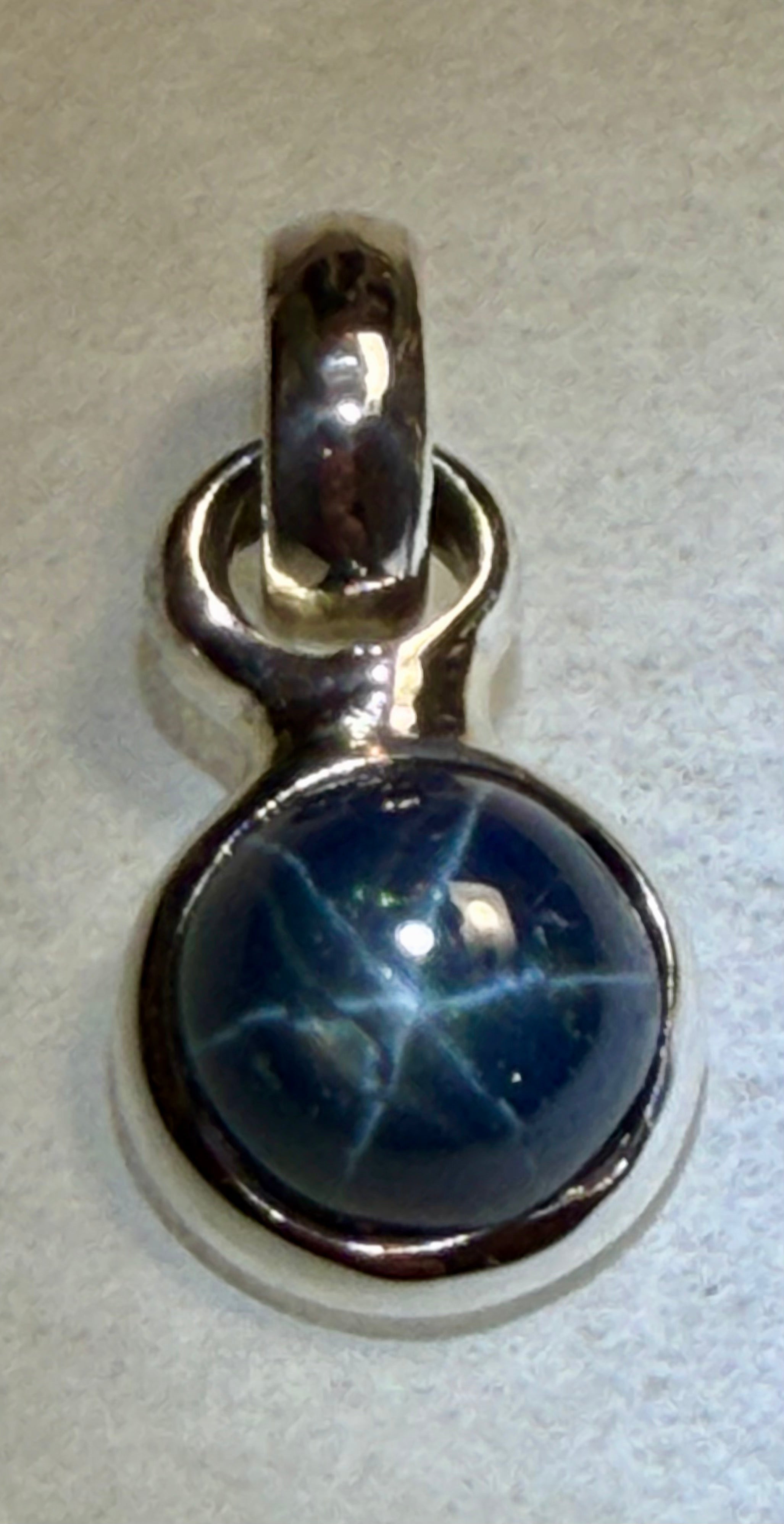 Phenomenal 3.00 Carat Six Star Blue Sapphire Cabochon Pendant. Sterling Silver.
