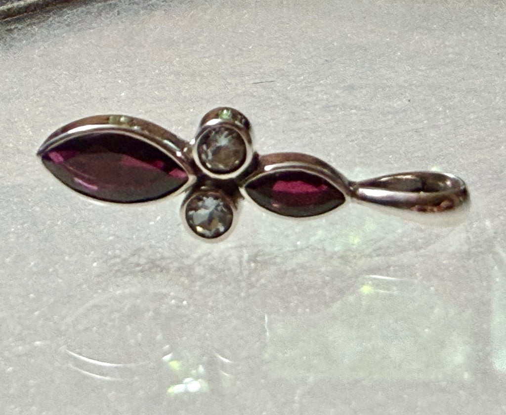Superb Garnet and Topaz Gemstone Pendant. Sterling Silver.