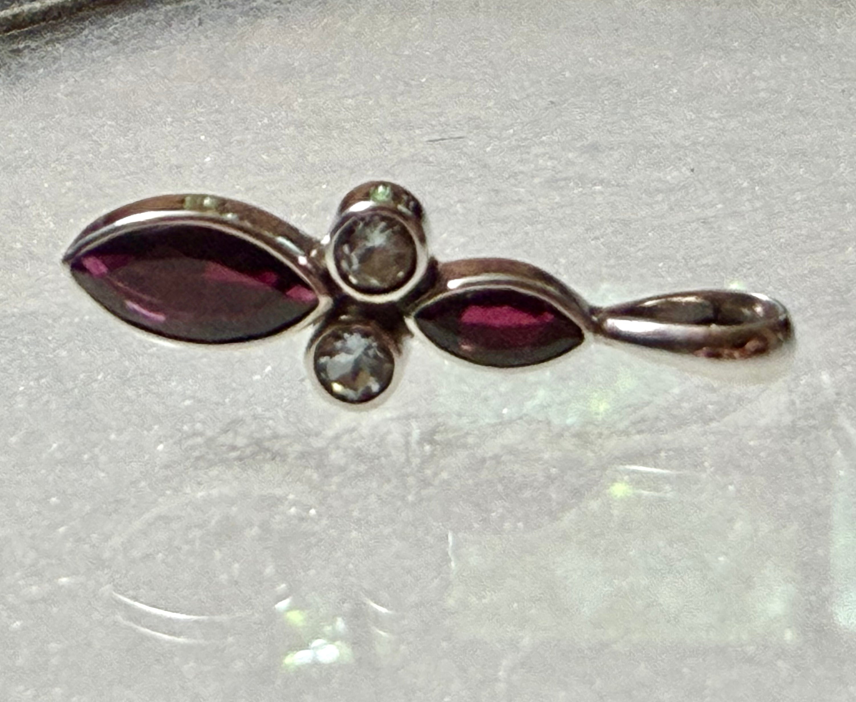 Superb Garnet and Topaz Gemstone Pendant. Sterling Silver.