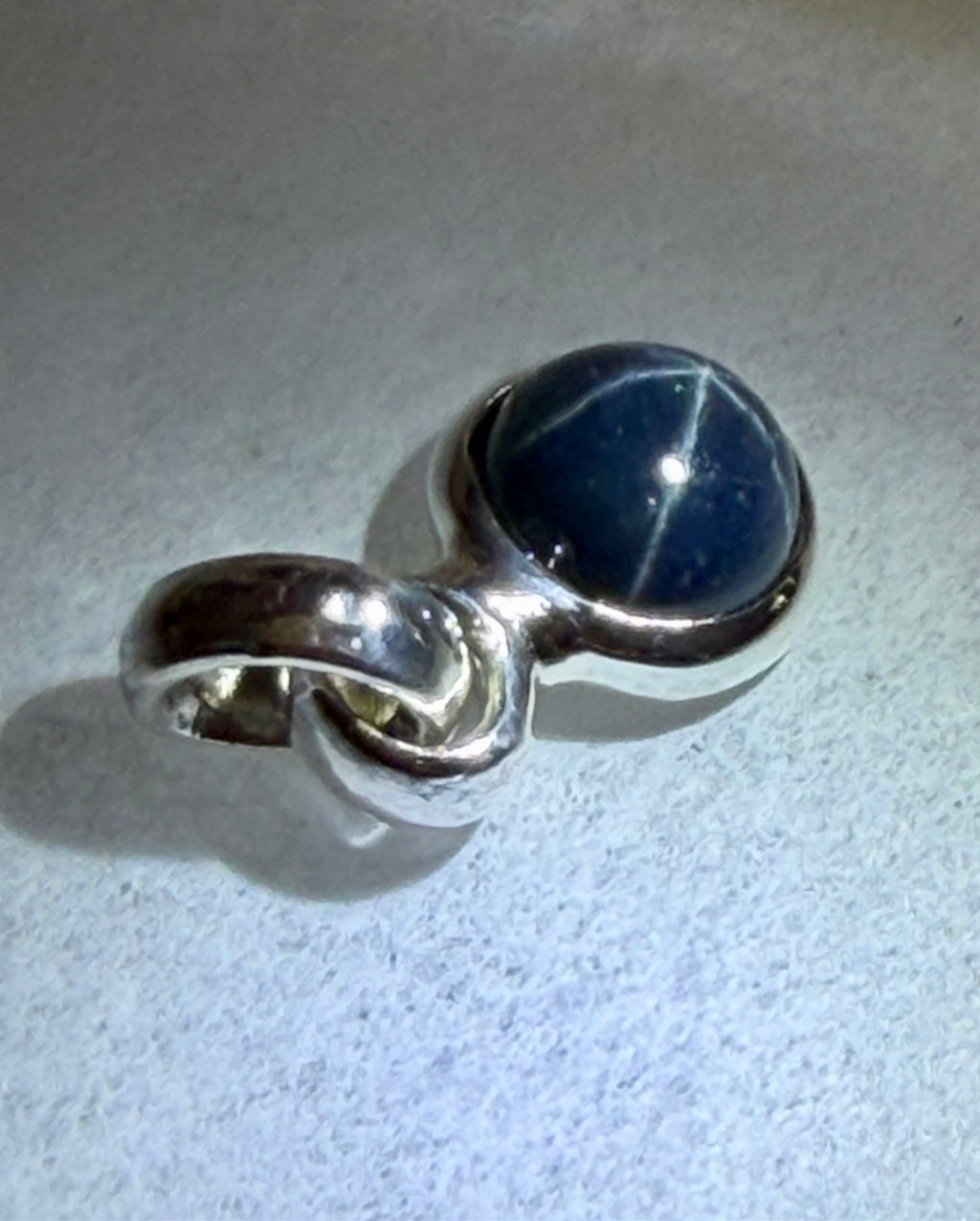 Phenomenal 3.00 Carat Six Star Blue Sapphire Cabochon Pendant. Sterling Silver.