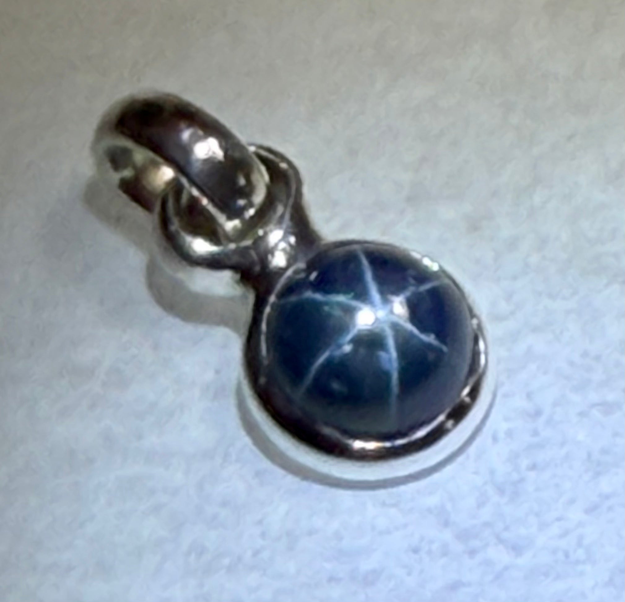 Phenomenal 3.00 Carat Six Star Blue Sapphire Cabochon Pendant. Sterling Silver.