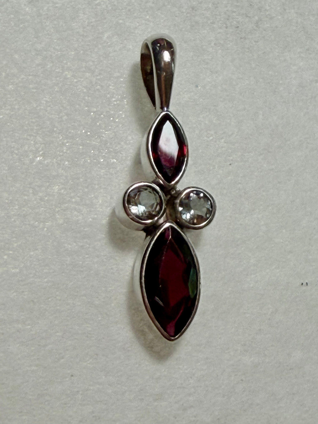 Superb Garnet and Topaz Gemstone Pendant. Sterling Silver.