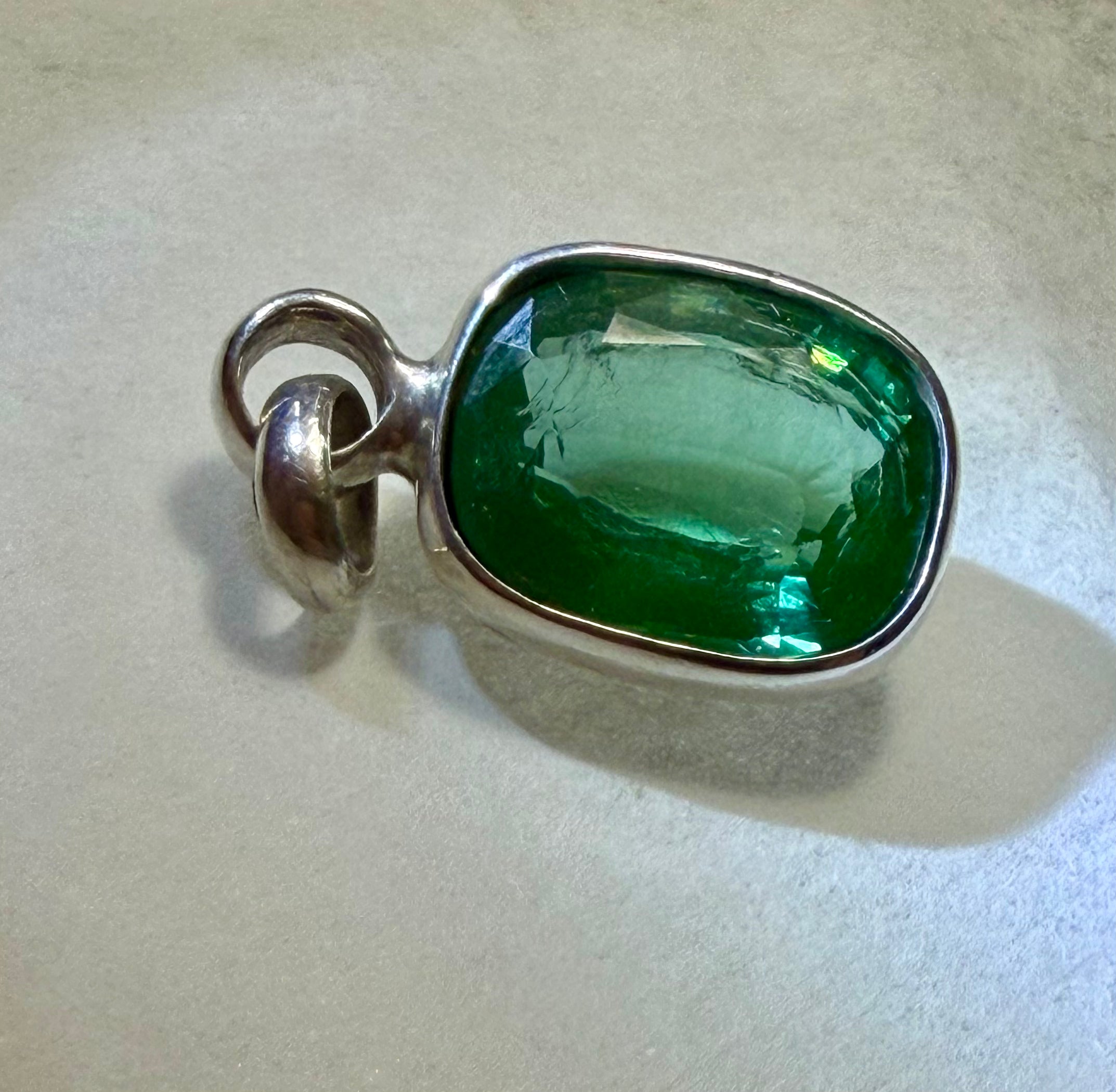 Large 39.50 carat Natural Blue Green Tourmaline Pendant. Sterling Silver.